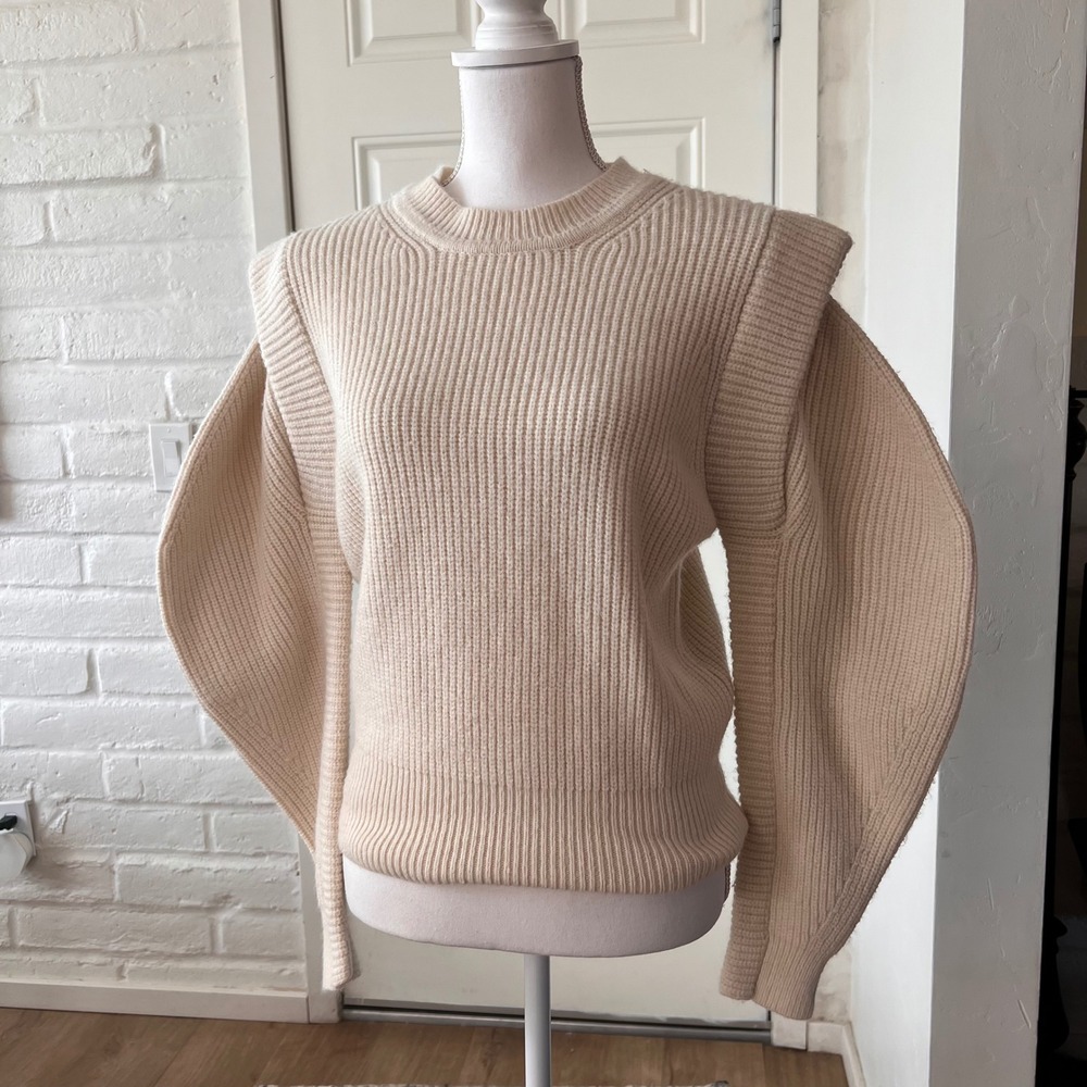 ASTR The Label Cream Ribbed Puff Sleeve Sweater ACT16741 White Medium